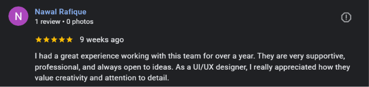 Google review for Vexosoft from Nawal Rafique